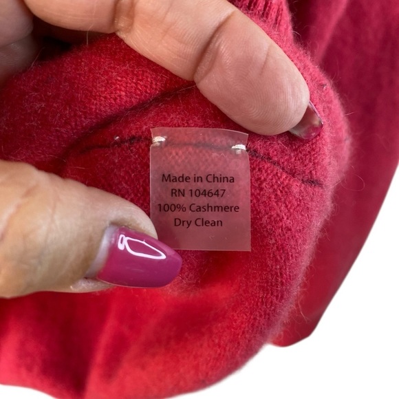 Forte Women 100% Cashmere Classic Candy Apple VNeck Longsleeve Sweater SZ L - Picture 8 of 8